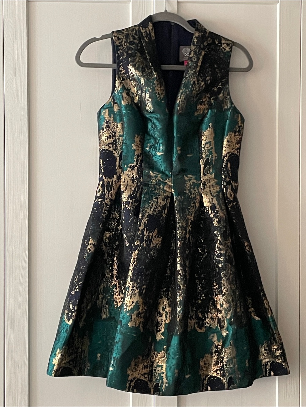 Vince Camuto Metallic Green & Gold Party Dress